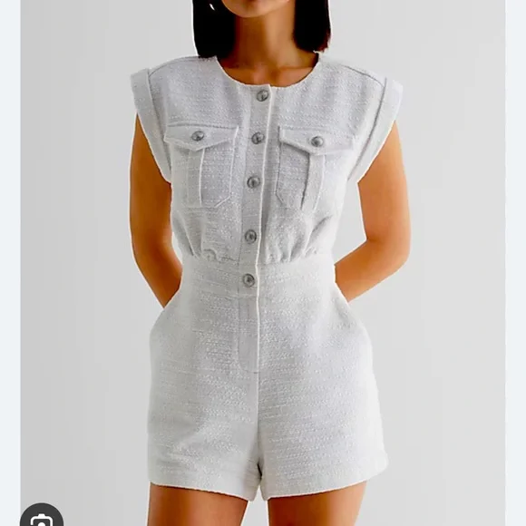 Express Pants Jumpsuits Express White Tweed Romper Poshmark